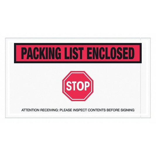 Tape Logic® "Packing List Enclosed - Stop" Envelopes, 5 1/2" x 10", Red, 1000/Case