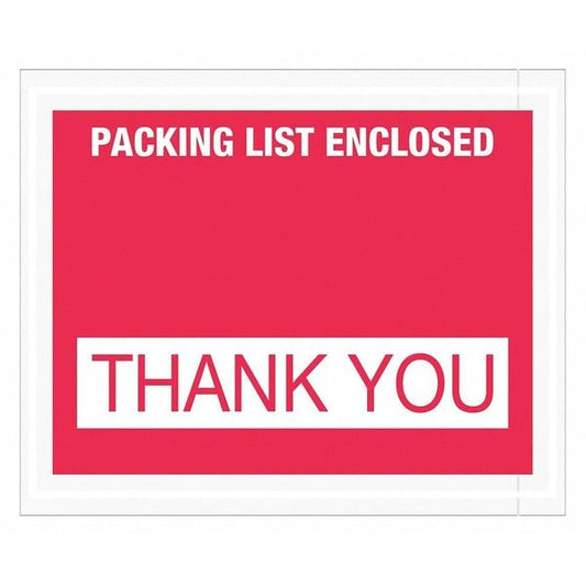 Tape Logic® "Packing List Enclosed - Thank You" Envelopes, 4 1/2" x 5 1/2", Red, 1000/Case