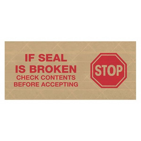 Tape Logic® #7500 Pre-Printed Reinforced Water Activated Tape, "Stop", 3" x 450', Kraft, 10/Case