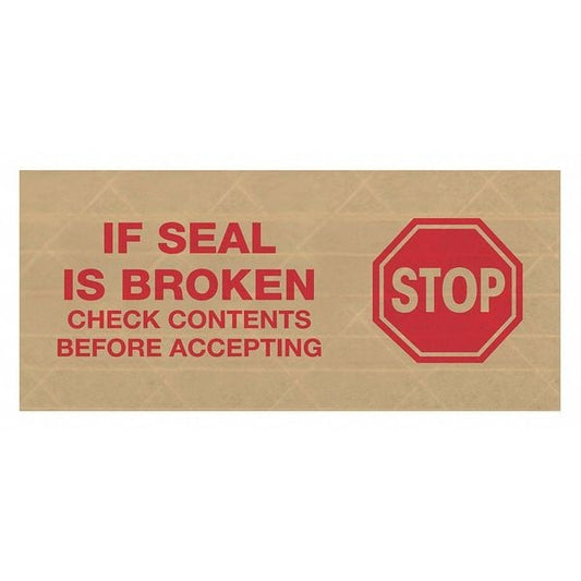 Tape Logic® #7500 Pre-Printed Reinforced Water Activated Tape, "Stop", 3" x 450', Kraft, 10/Case
