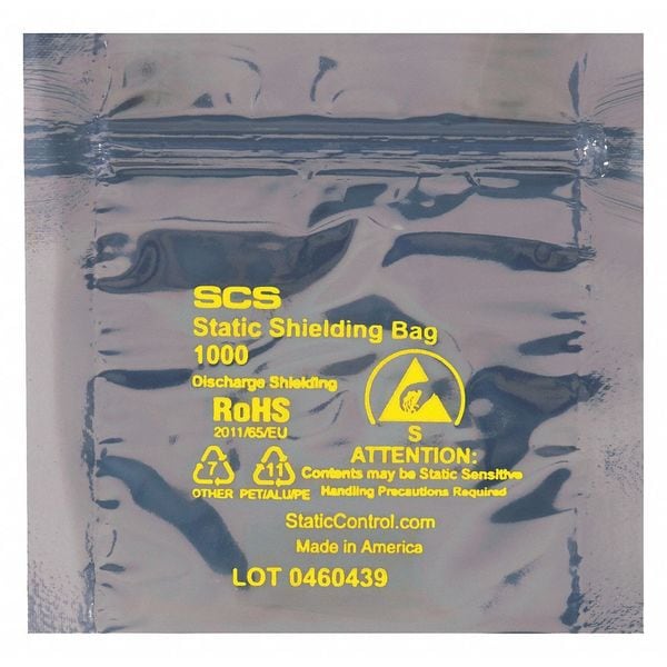 Reclosable Static Shield Bags, 6" x 6", Transparent, 100 PK