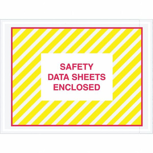 Tape Logic® SDS Envelopes, "Safety Data Sheets Enclosed", 4 1/2" x 6", Printed Clear, 1000/Case