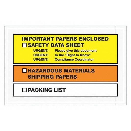 Tape Logic® SDS Envelopes, "Important Papers Enclosed", 6 1/2" x 10", Yellow/Orange, 1000/Case