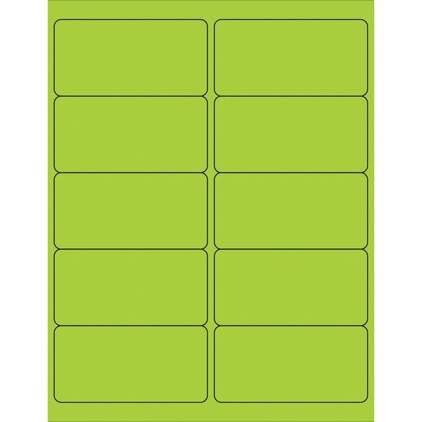 Tape Logic® Removable Rectangle Laser Labels, 4" x 2", Fluorescent Green, 1000/Case