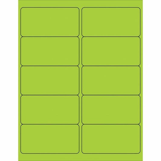 Tape Logic® Removable Rectangle Laser Labels, 4" x 2", Fluorescent Green, 1000/Case