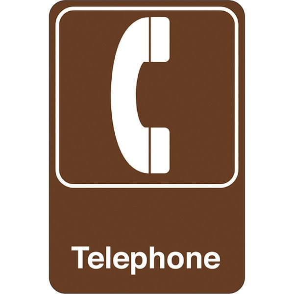 "Telephone" Facility Sign, 9" x 6", Brown/White, 1/Each
