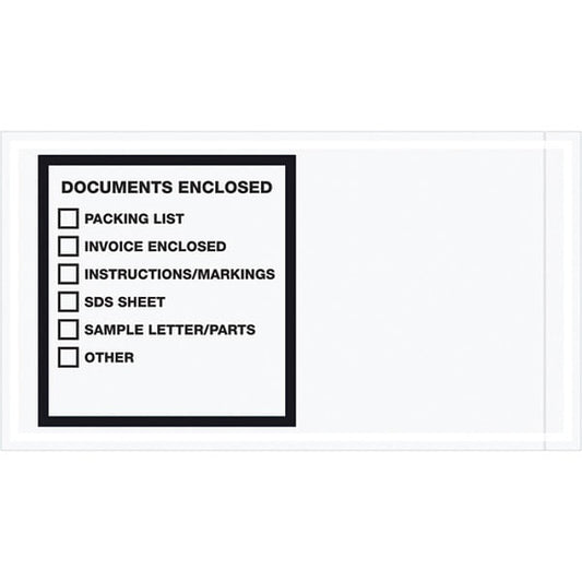 Tape Logic® Transportation Envelopes, "Documents Enclosed", 5 1/2" x 10", Printed Clear, 1000/Case