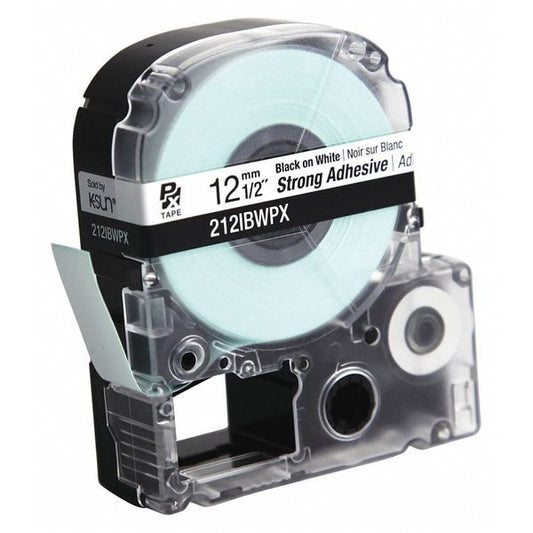 Label Tape, Blk/Wht, Strong Adhesive, 1/2"
