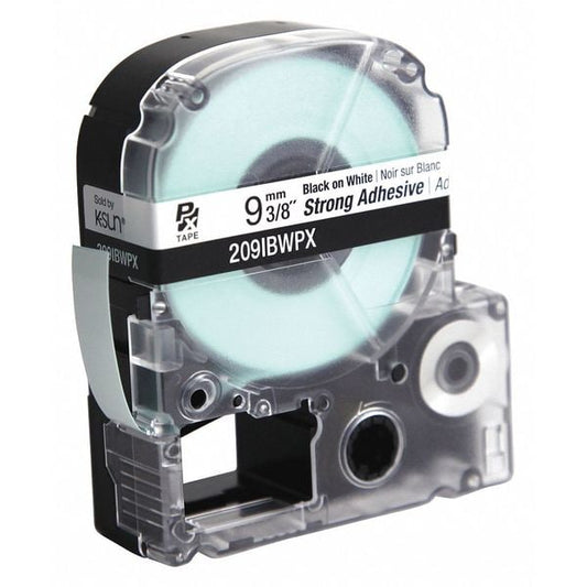 Label Tape, Blk/White, Strng Adhesive, 3/8"