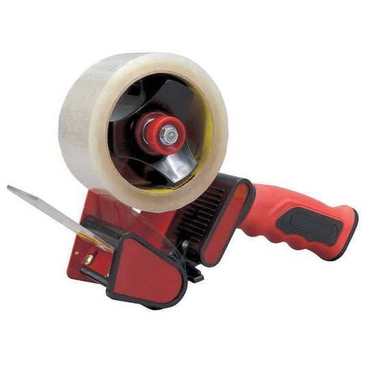 Handheld Tape Dispenser, 3 in Max. Tape Width. 5 1/8 in Tape Core Dia, Pistol, Plastic, Red