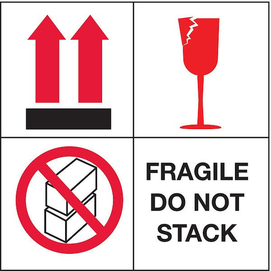 4" x 4" Adhesive Back Shipping Labels, Fragile 4 Square, Pk50