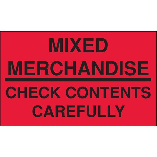 3" x 5" Adhesive Back Shipping Labels, Mixed Merch., Check Contents, Pk500