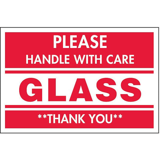 2" x 3" Adhesive Back Shipping Labels, Glass Handle with Care, Pk500