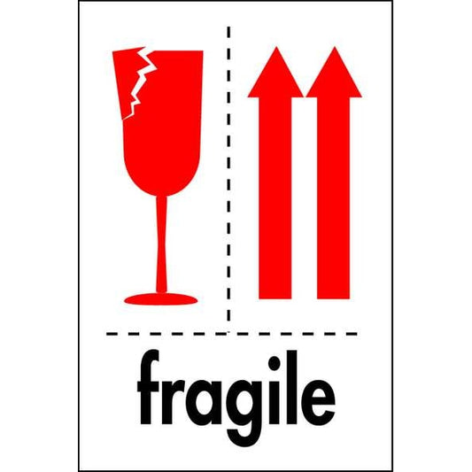 Fragile Shipping Labels 6x4", White, Pk50