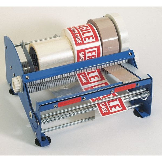 Manual Label Dispenser, 3 in Max. Tape Width. 6 in Tape Core Dia, Plastic, Blue