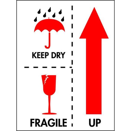 4" x 3" Adhesive Back Shipping Labels, Keep Dry Fragile Up, Pk50