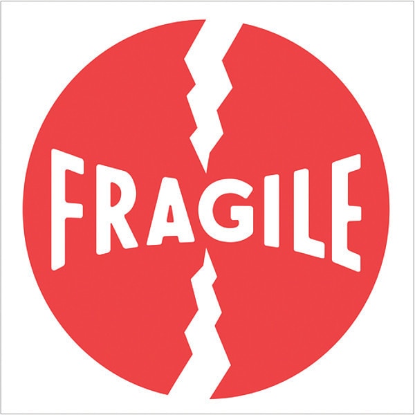 Tape Logic® Labels, "Fragile", 4" x 4", Red/White, 500/Roll