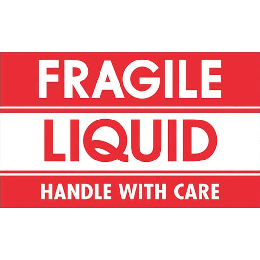 Tape Logic® Labels, "Fragile - Liquid - Handle With Care", 3" x 5", Red/White, 500/Roll