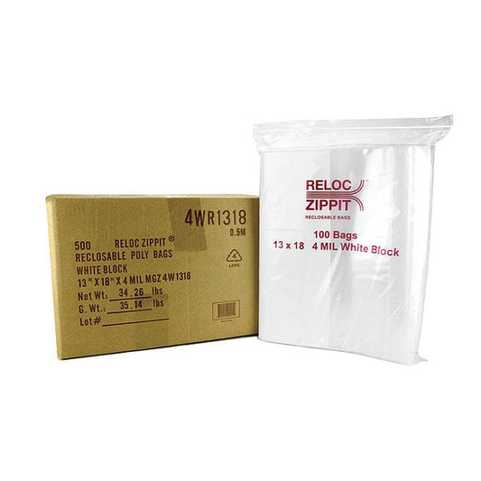 Reclosable Poly Bag, Zip Seal, 18 in L, 13 in W, 4 mil Thick, Polyethylene, Clear