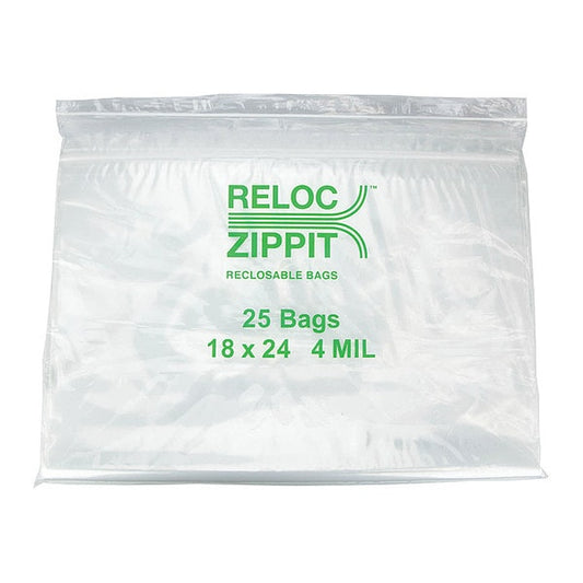 Reclosable Poly Bag, Zip Seal, 24 in L, 18 in W, 4 mil Thick, Polyethylene, Clear