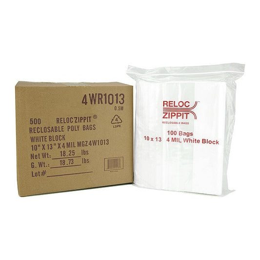 Reclosable Poly Bag, Zip Seal, 13 in L, 10 in W, 4 mil Thick, Polyethylene, Clear