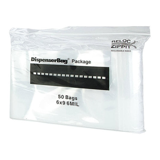 Reclosable Poly Bag, Zip Seal, 9 in L, 6 in W, 6 mil Thick, Polyethylene, Clear