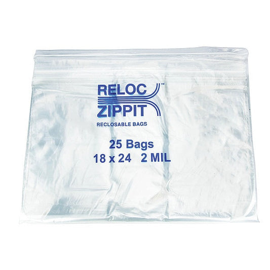Reclosable Poly Bag, Zip Seal, 24 in L, 18 in W, 2 mil Thick, Polyethylene, Clear