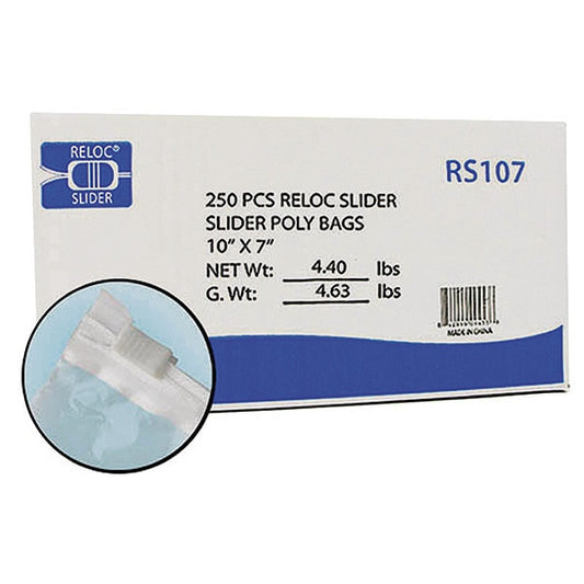 Reclosable Poly Bag, Slide Seal, 7 in L, 10 in W, 3 mil Thick, Polyethylene, Clear