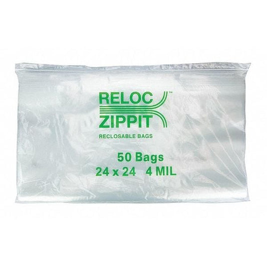 Reclosable Poly Bag, Zip Seal, 24 in L, 24 in W, 4 mil Thick, Polyethylene, Clear
