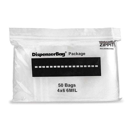 Reclosable Poly Bag, Zip Seal, 6 in L, 4 in W, 6 mil Thick, Polyethylene, Clear