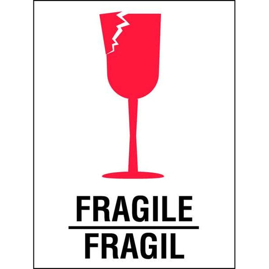 4" x 3" Adhesive Back Bilingual Shipping Labels, Fragile/Fragil, Pk500