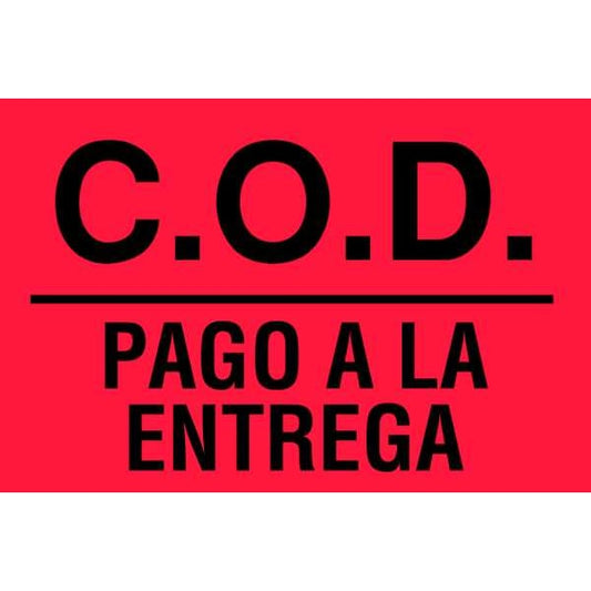 2" x 3" Adhesive Back Bilingual Shipping Labels, C.O.D./Para A La Entrega, Pk500