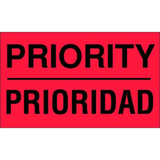 3" x 5" Adhesive Back Bilingual Shipping Labels, Priority/Prioridad, Pk500