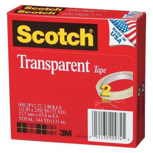 Scotch Transparent Tape, 1/2in. W.