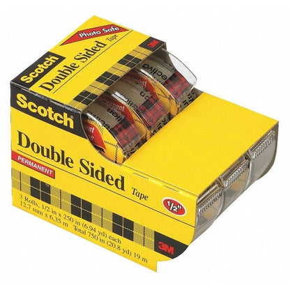 Double Sided Tape, 1/2 x 250 in., PK3
