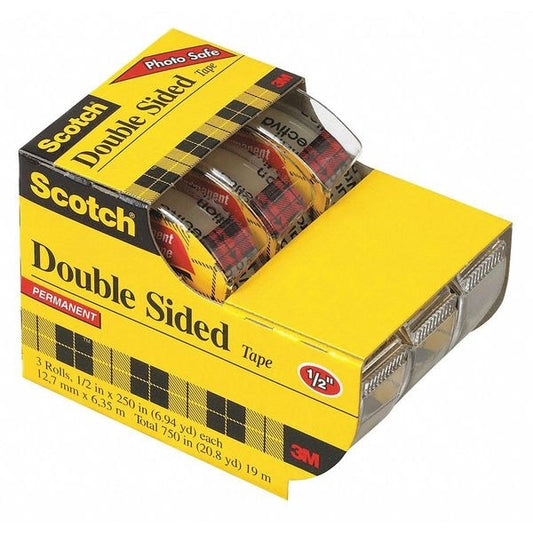 Double Sided Tape, 1/2 x 250 in., PK3