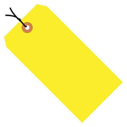 Shipping Tags, Pre-Strung, 13 Pt., 4 1/4" x 2 1/8", Fluorescent Yellow, 1000/Case