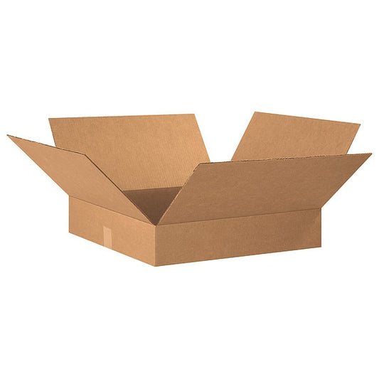 Flat Corrugated Boxes, 20" x 20" x 4", Kraft, 10/Bundle