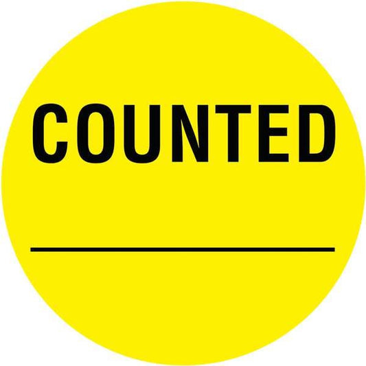 Inventory Control Label Yellow, Counted, Pk1000
