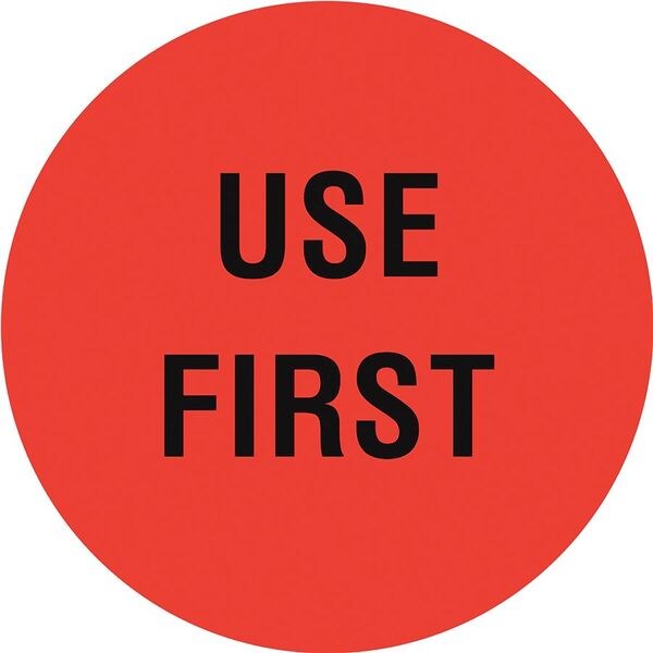 Circle Inventory Control Label, Use First, Red, Pk1000