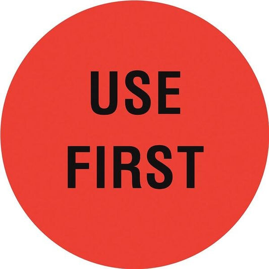 Circle Inventory Control Label, Use First, Red, Pk1000