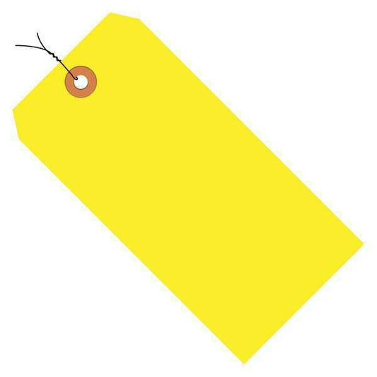 Shipping Tags, Pre-Wired, 13 Pt., 6 1/4" x 3 1/8", Fluorescent Yellow, 1000/Case