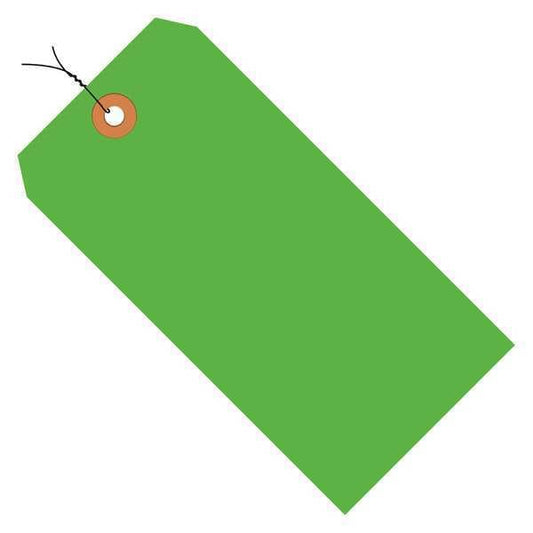 Shipping Tags, Pre-Wired, 13 Pt., 5 1/4" x 2 5/8", Fluorescent Green, 1000/Case