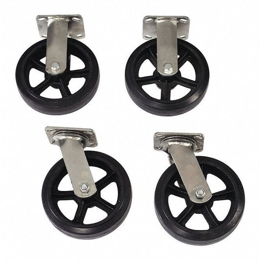 Caster Set, 8" x 2", Black, 4/Case