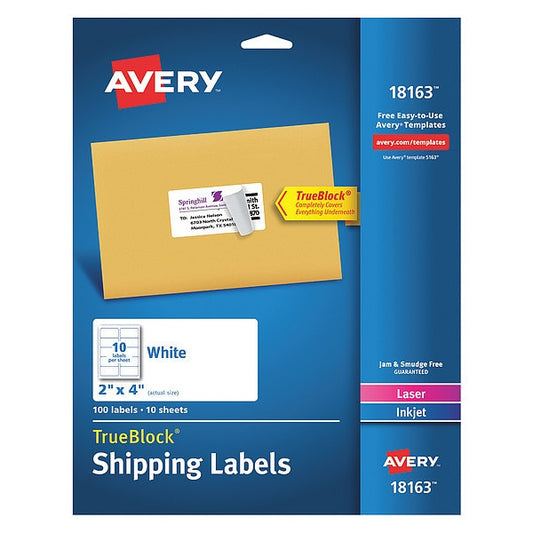 2" x 4" White Shipping Labels, Pk100