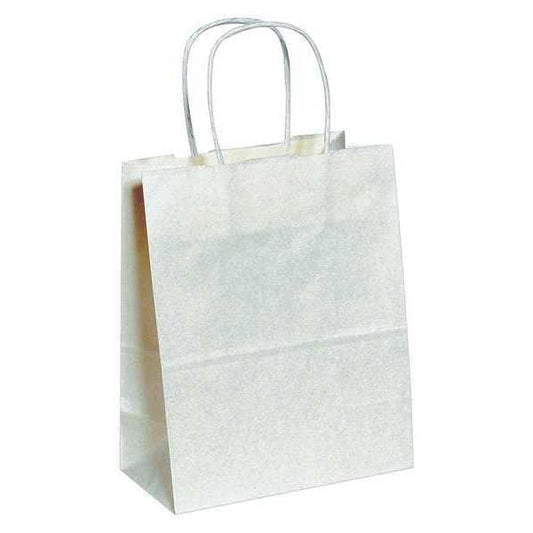 Paper Shopping Bags, 8" x 4 1/2" x 10 1/4", White, 250/Case
