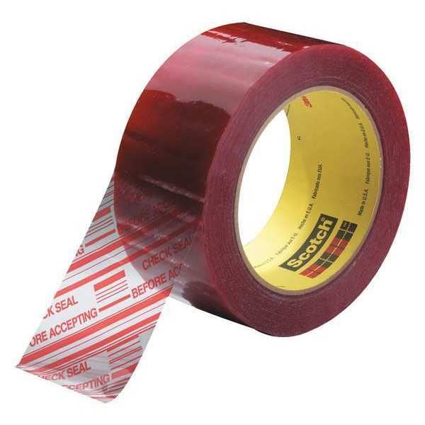 3M™ 3779 Pre-Printed Carton Sealing Tape, 1.9 Mil, 2" x 110 yds., Clear/Red, 6/Case