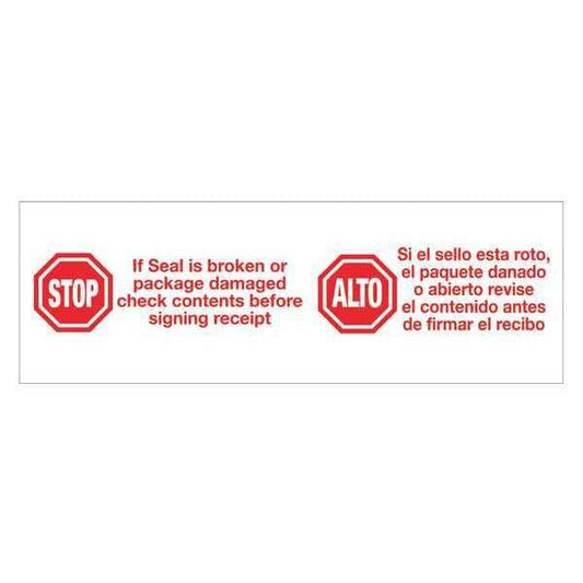 Tape Logic® Pre-Printed Carton Sealing Tape, "Stop / Alto", 2.2 Mil, 2" x 110 yds., Red/White, 6/Case