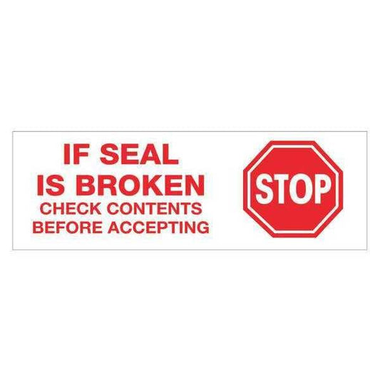 Tape Logic® Pre-Printed Carton Sealing Tape, "Stop If Seal Is Broken...", 2.2 Mil, 3" x 110 yds., Red/White, 24/Case