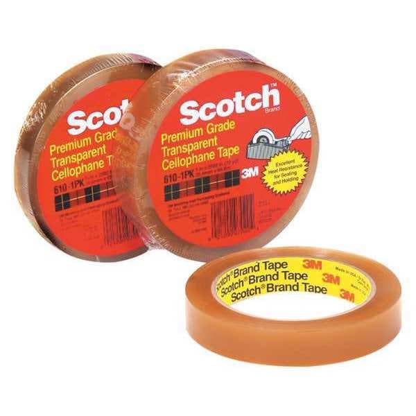 Scotch® 610 Cellophane Tape, 2.3 Mil, 3/4" x 72 yds., Transparent, 12/Case